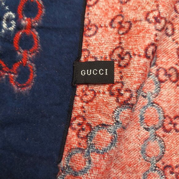 Gucci Vintage Red & Blue Stripe Monogram Shawl Wrap Scarf - Picture 9 of 10